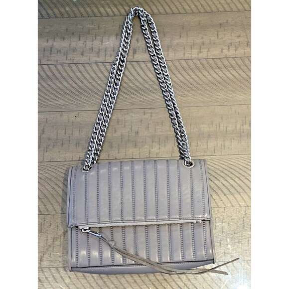 Rebecca Minkoff purse shoulder bag grey Quilted Chain Love zip fall Crossbody - Picture 3 of 8